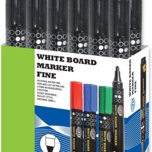 White Board Marker, Fine Line Size, Waterproof, Low Odor, Non-Toxic, Alcohol Based Ink, Bullet Tip Style, Box of 12 Pieces, Black Color